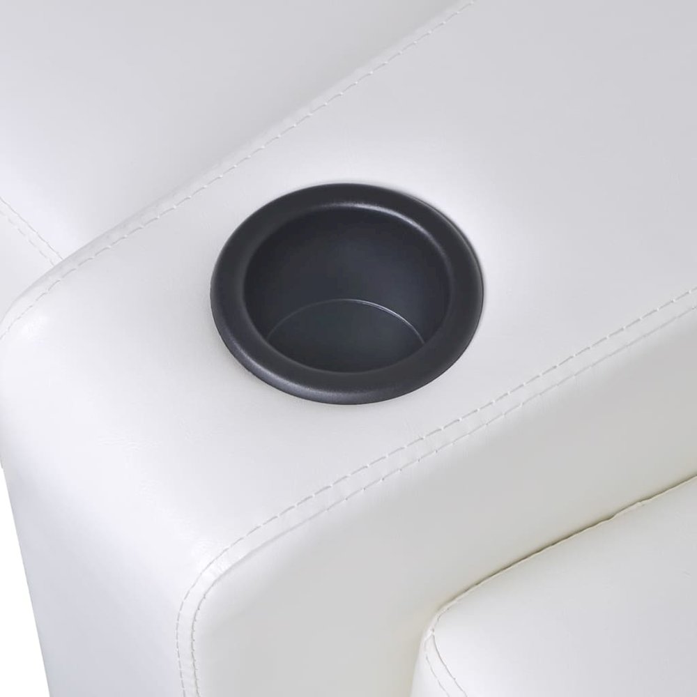 vidaXL 3-Seater Home Theater Recliner Sofa White Faux Leather, 242540. Picture 6