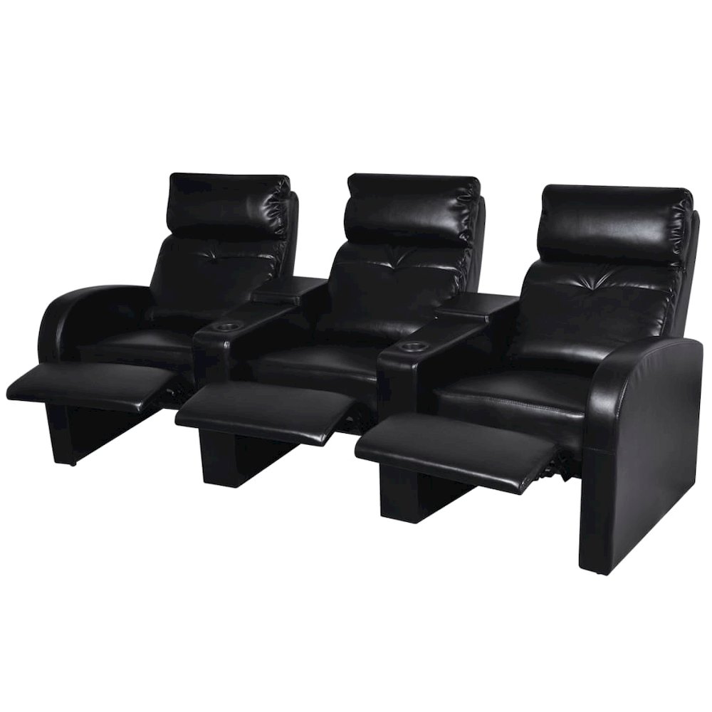 Recliner Sofa Black Faux Leather 3-seater Adjustable Footrests. Picture 2