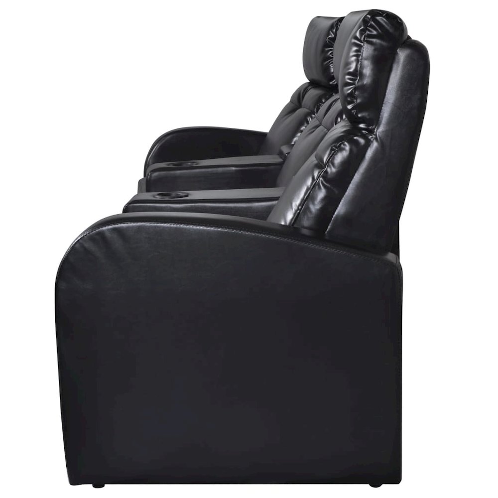 Recliner Sofa Black Faux Leather 3-seater Adjustable Footrests. Picture 3