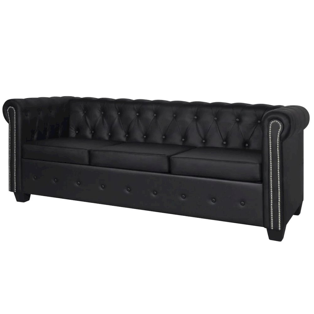 Sofa Black Artificial Leather, Wooden Frame, MDF, Plywood 3-Seater. Picture 1