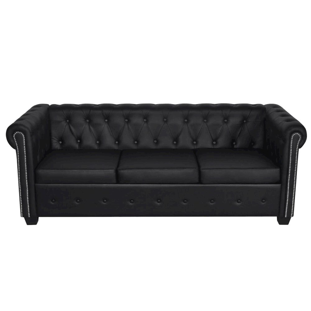 Sofa Black Artificial Leather, Wooden Frame, MDF, Plywood 3-Seater. Picture 2