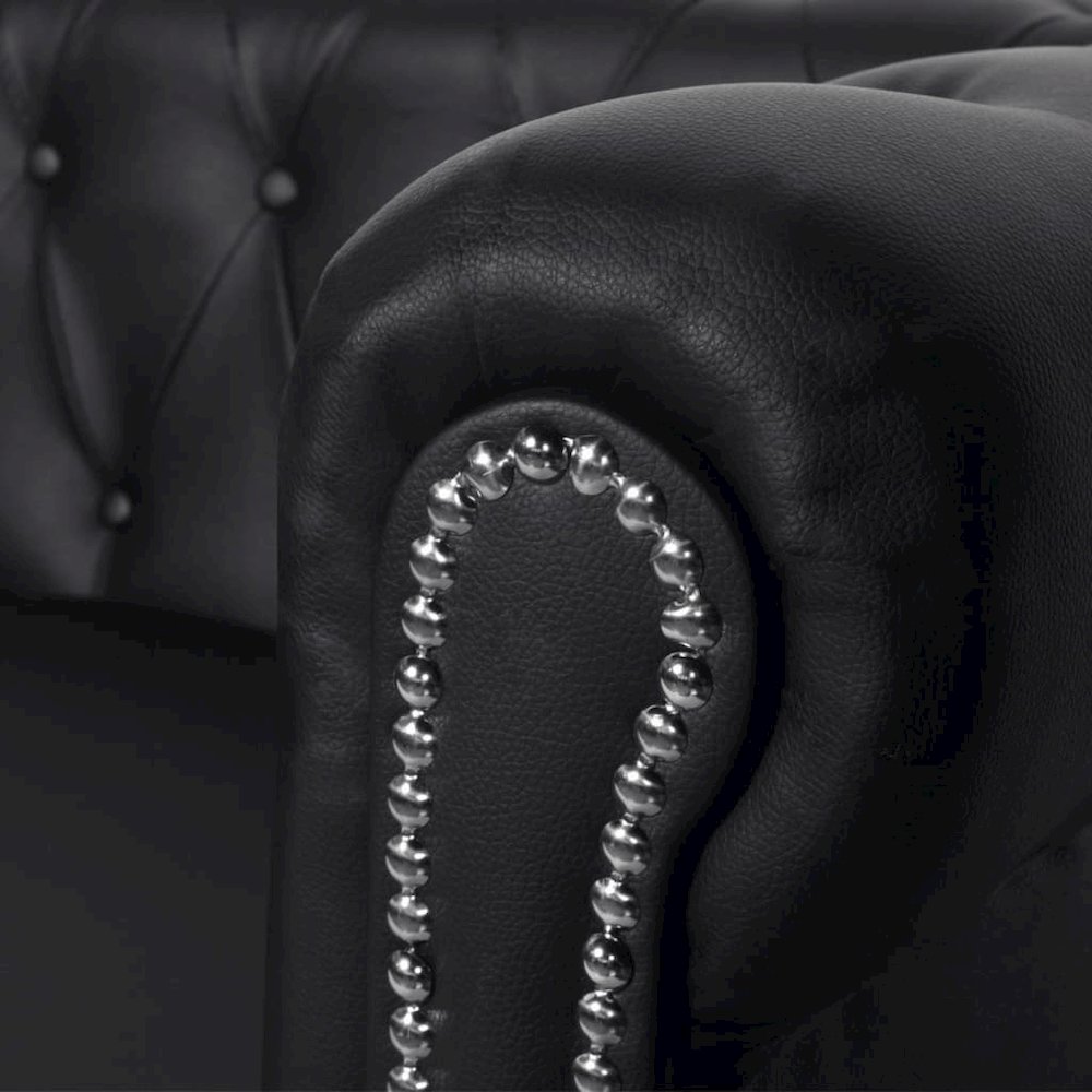 Sofa Black Artificial Leather, Wooden Frame, MDF, Plywood 3-Seater. Picture 3