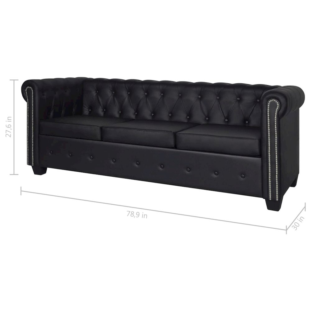 Sofa Black Artificial Leather, Wooden Frame, MDF, Plywood 3-Seater. Picture 5
