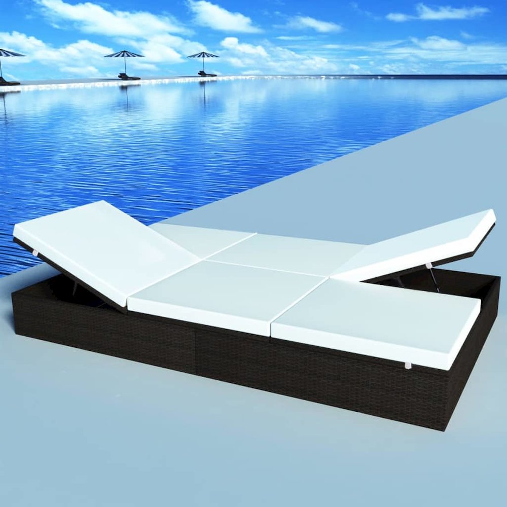 Sun Lounger Brown PE rattan Double Adjustable Headrests. Picture 1