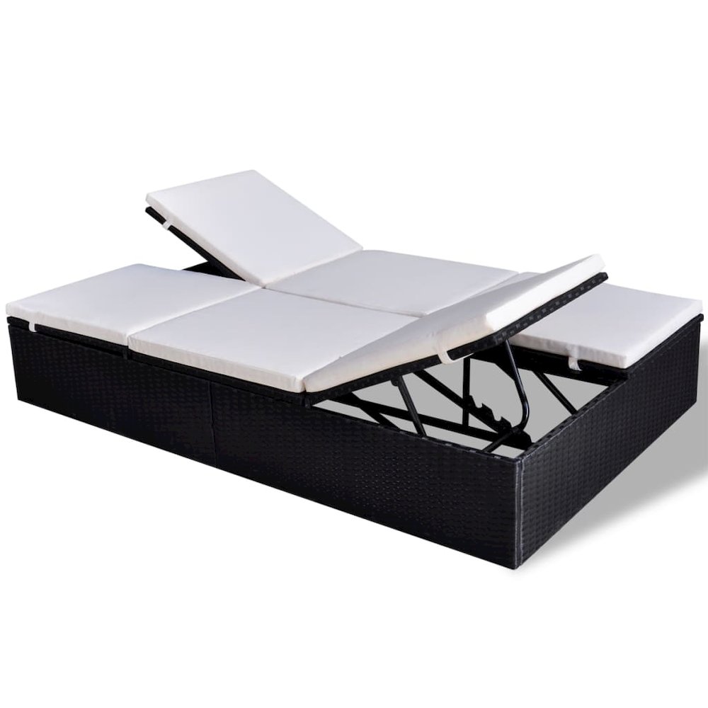 Sun Lounger Black PE Rattan Double Removable Covers Sun Lounger. Picture 2