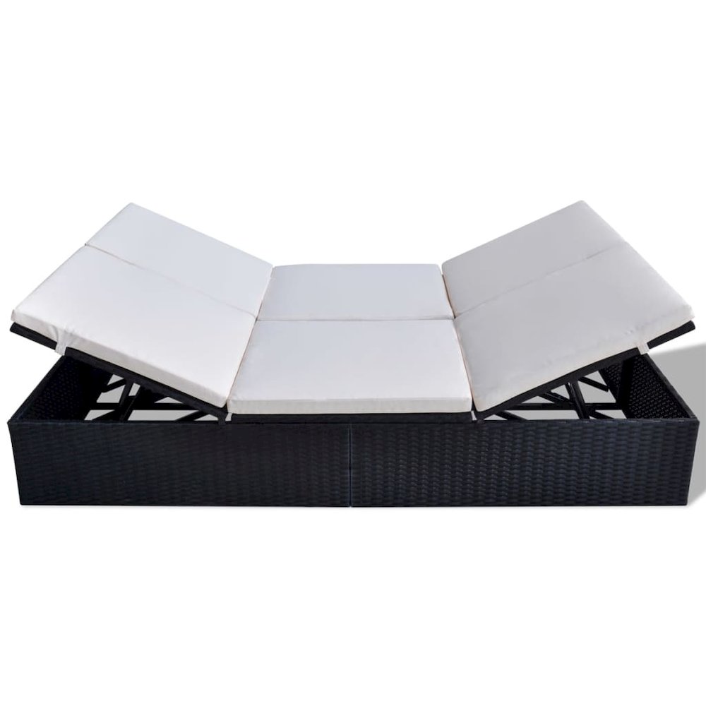 Sun Lounger Black PE Rattan Double Removable Covers Sun Lounger. Picture 3