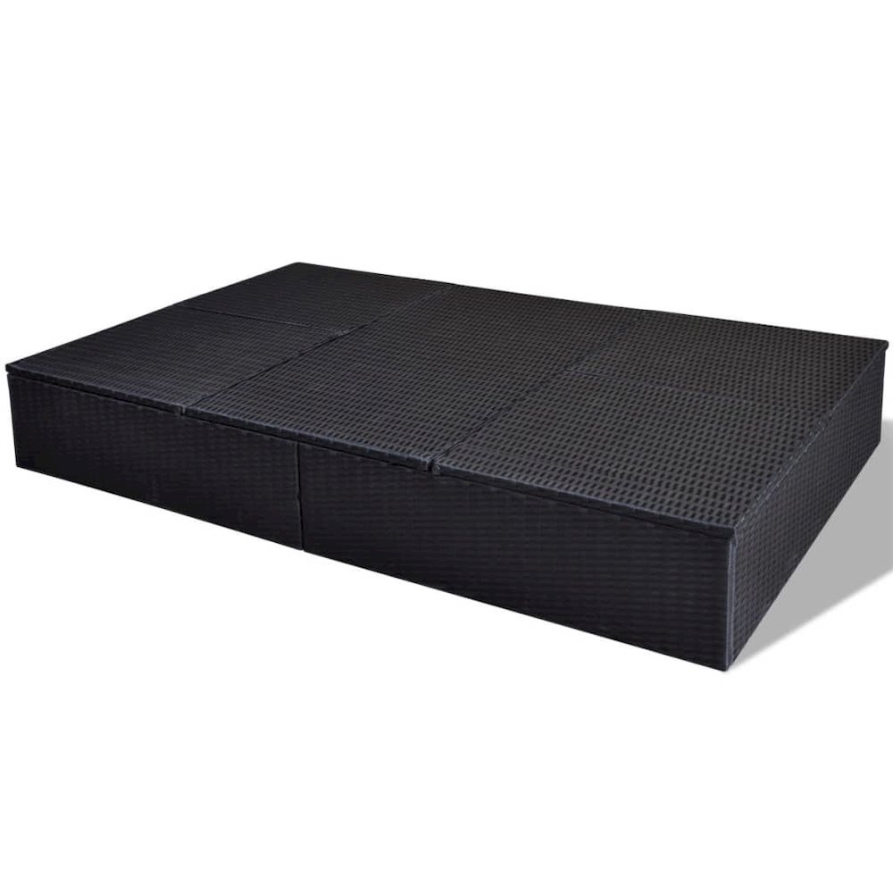 Sun Lounger Black PE Rattan Double Removable Covers Sun Lounger. Picture 5