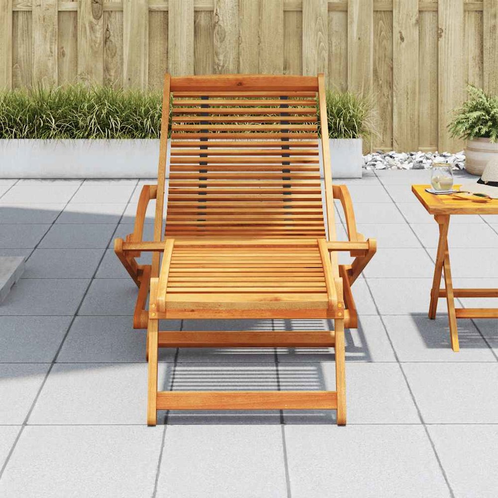 Deck Chair Light brown Acacia wood Standard Foldable Deck Chair. Picture 3