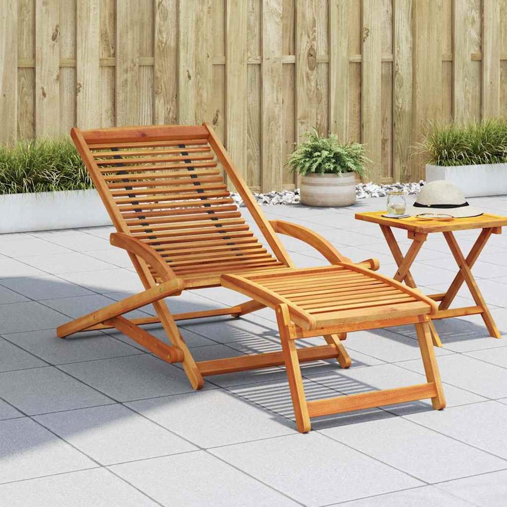 Deck Chair Light brown Acacia wood Standard Foldable Deck Chair. Picture 2