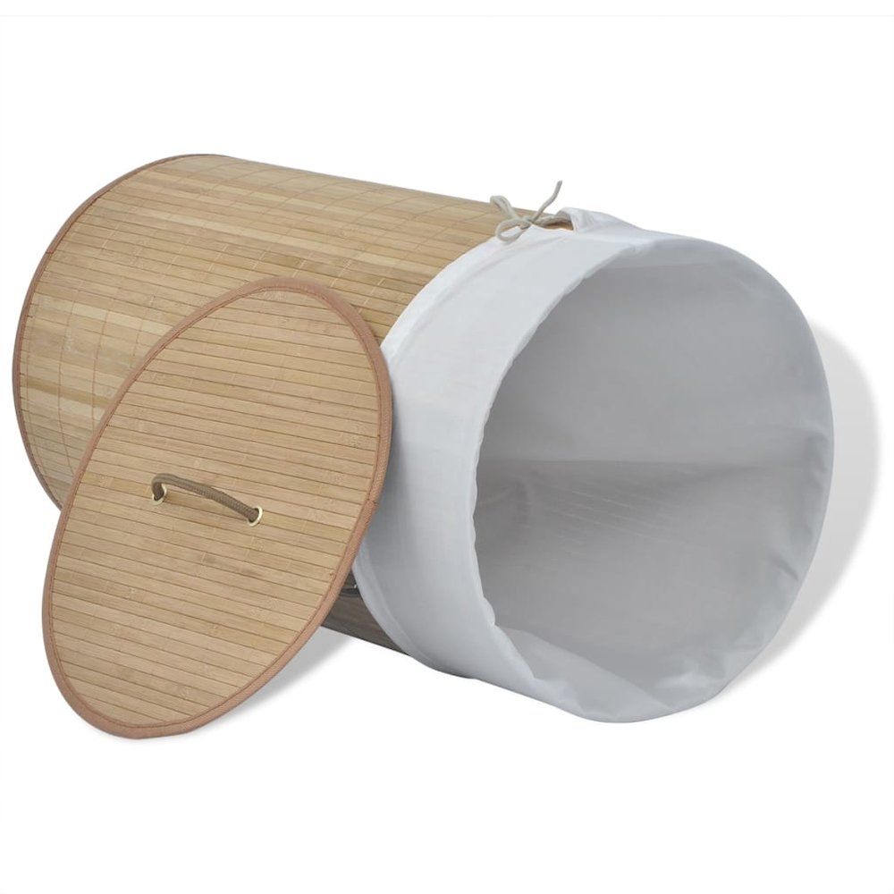 vidaXL Bamboo Laundry Bin Round Natural, 242723. Picture 3
