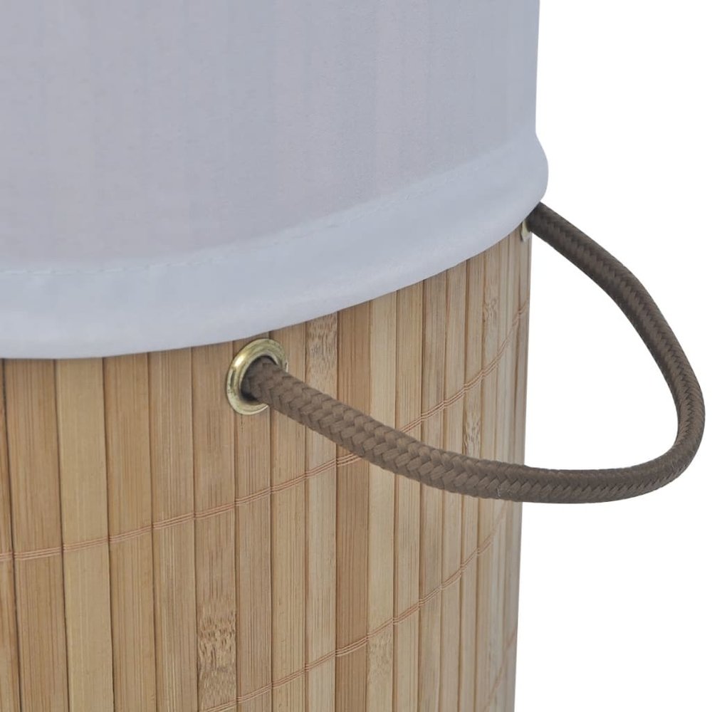 vidaXL Bamboo Laundry Bin Round Natural, 242723. Picture 6