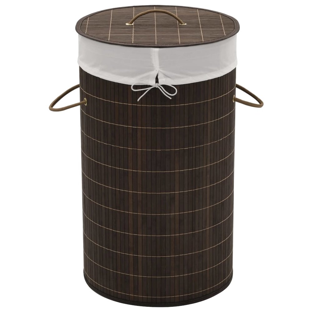 vidaXL Bamboo Laundry Bin Round Dark Brown, 242724. Picture 1
