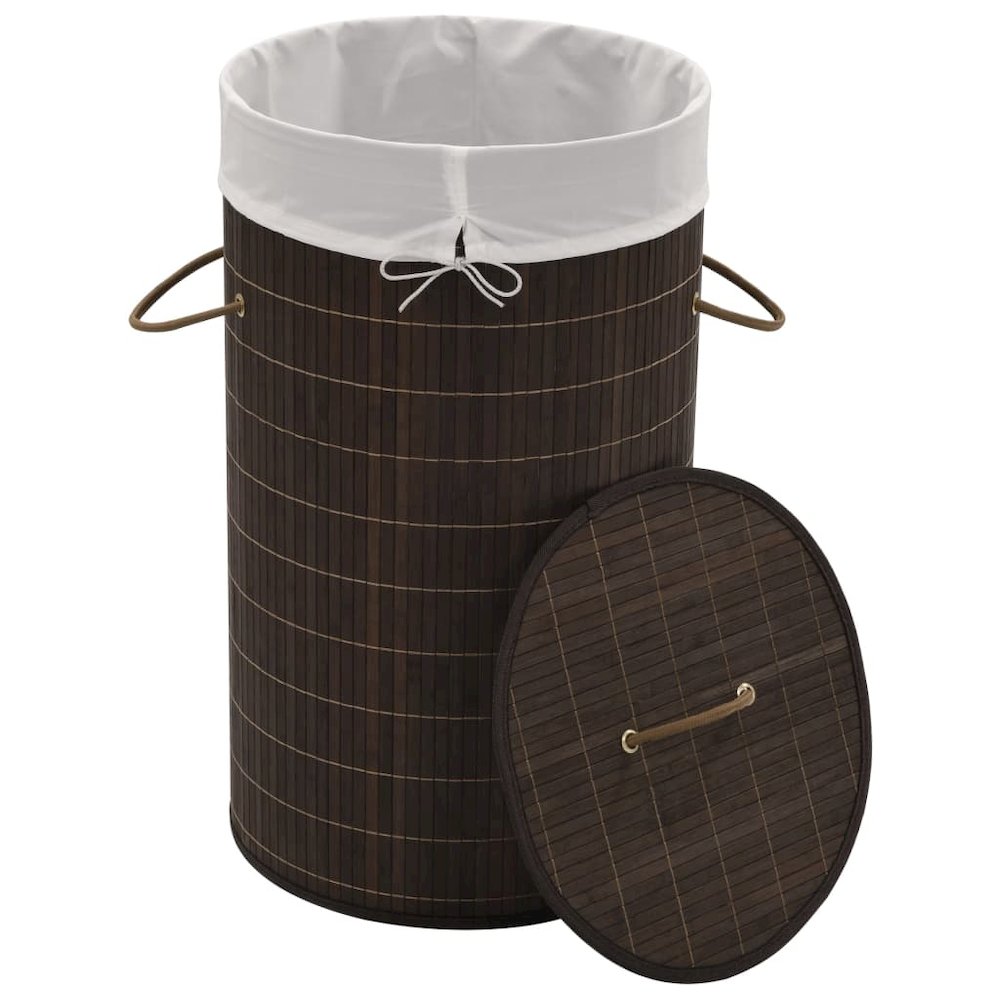 vidaXL Bamboo Laundry Bin Round Dark Brown, 242724. Picture 2