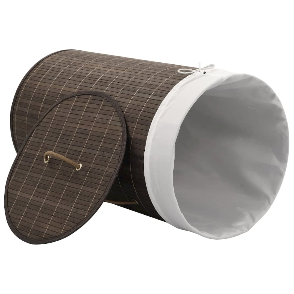 vidaXL Bamboo Laundry Bin Round Dark Brown, 242724. Picture 3