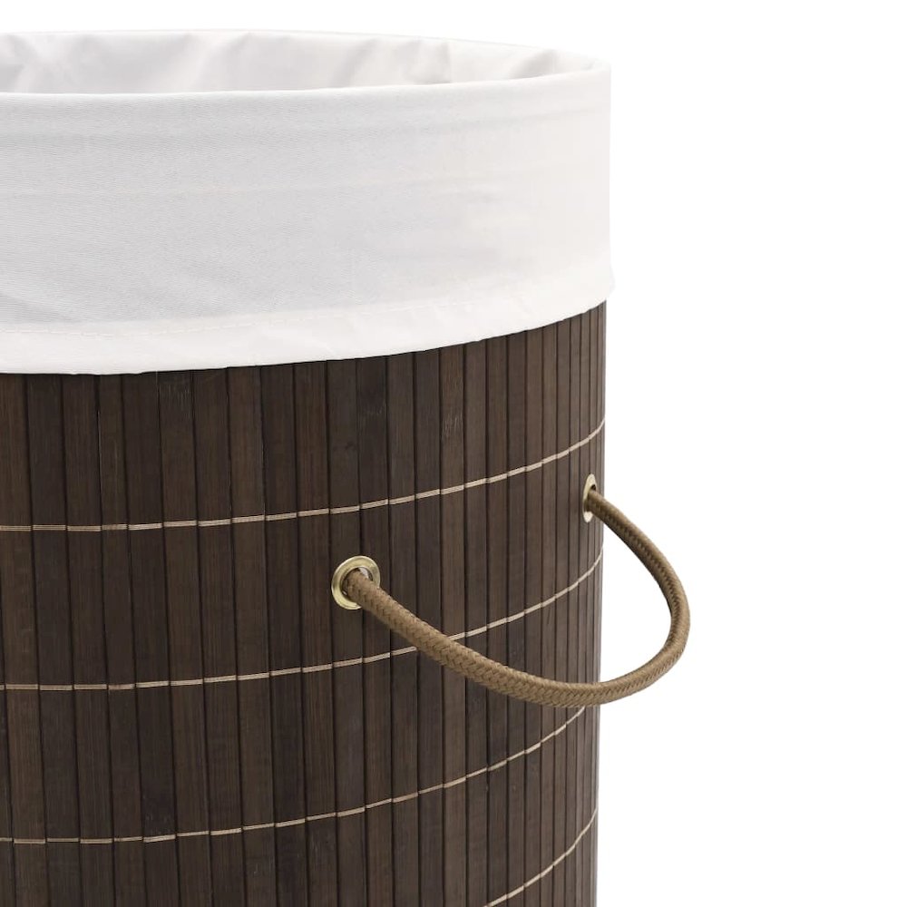 vidaXL Bamboo Laundry Bin Round Dark Brown, 242724. Picture 6