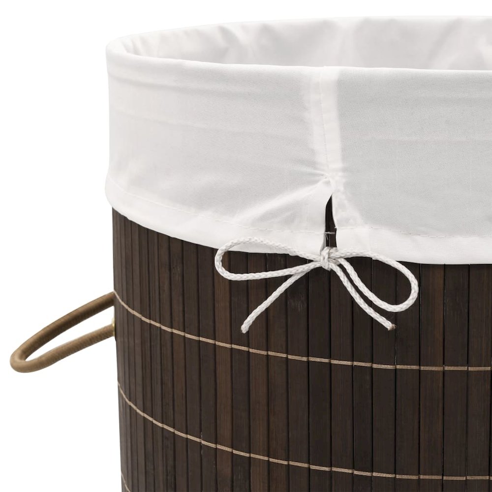 vidaXL Bamboo Laundry Bin Round Dark Brown, 242724. Picture 7