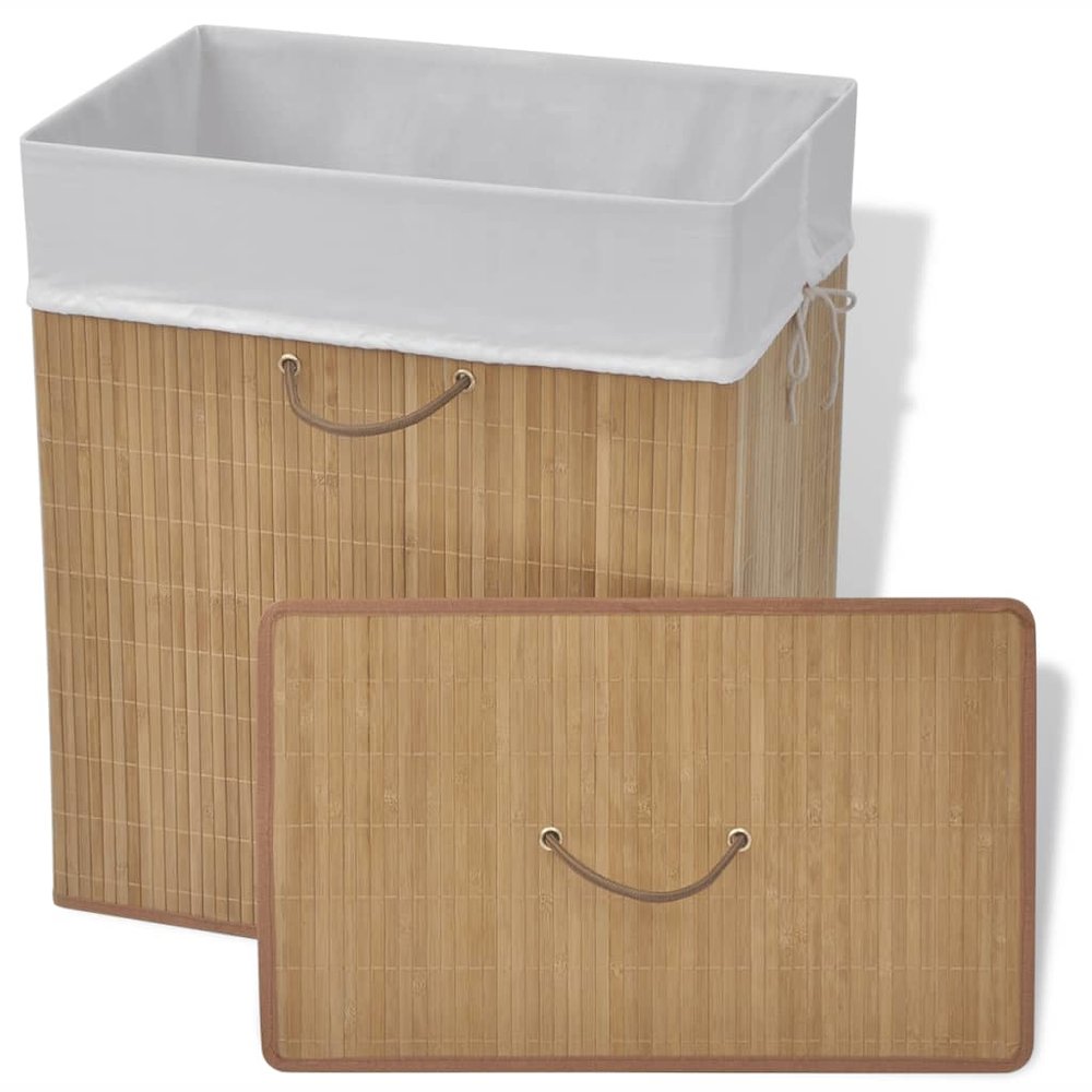 vidaXL Bamboo Laundry Bin Rectangular Natural, 242725. Picture 2