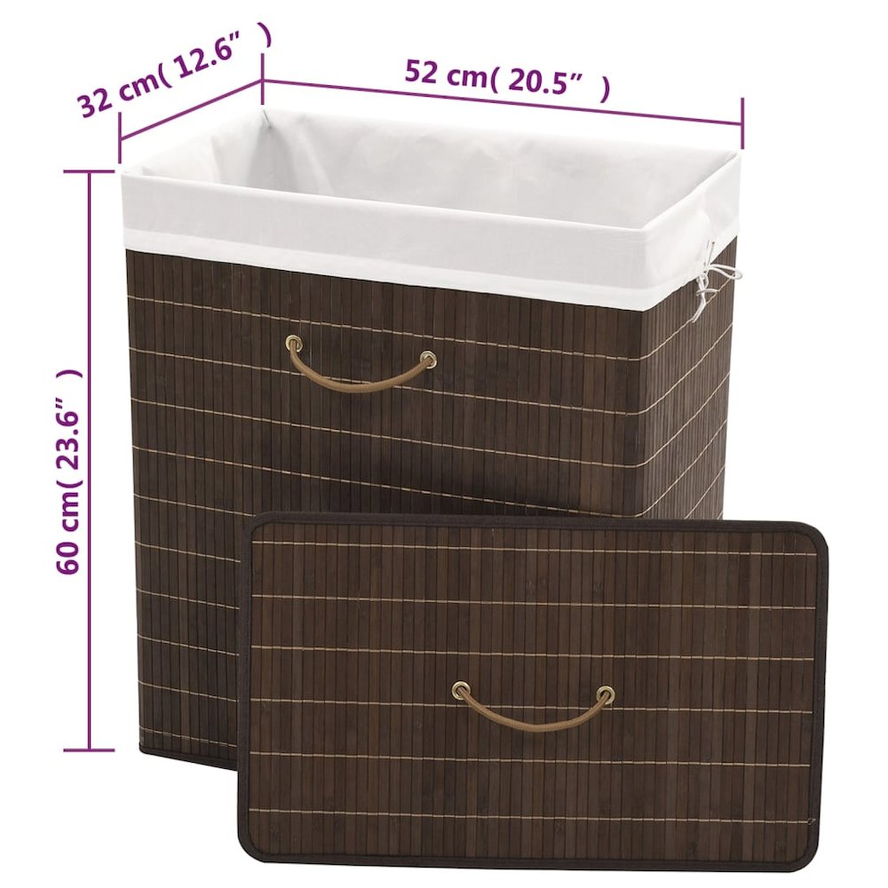 vidaXL Bamboo Laundry Bin Rectangular Dark Brown, 242726. Picture 8