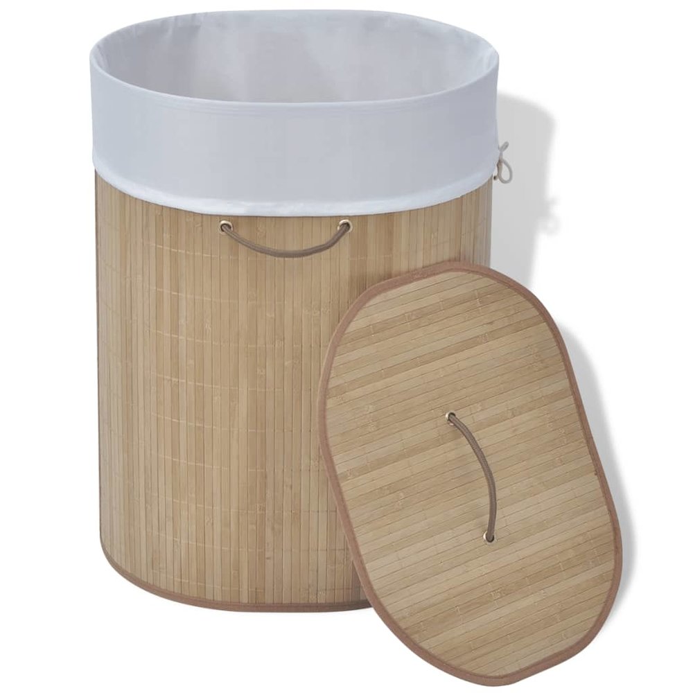 vidaXL Bamboo Laundry Bin Oval Natural, 242727. Picture 2