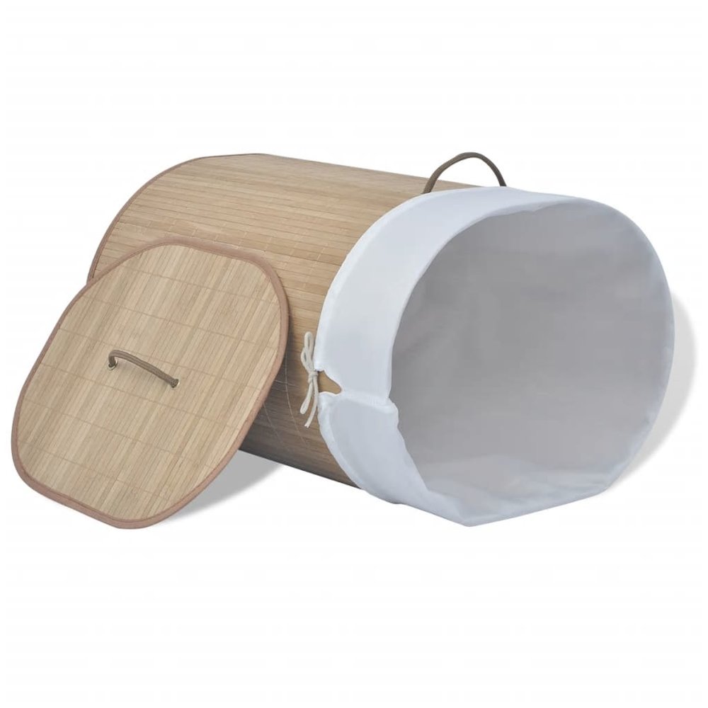vidaXL Bamboo Laundry Bin Oval Natural, 242727. Picture 3