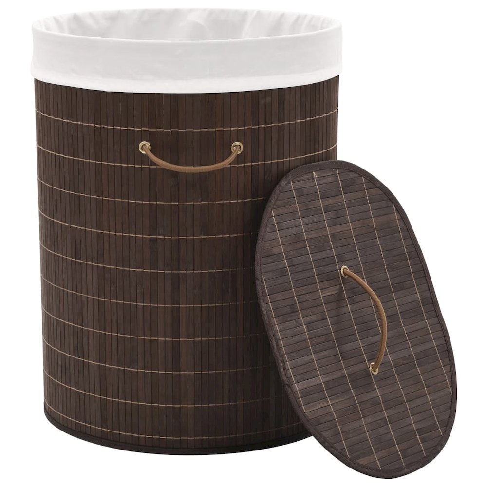 vidaXL Bamboo Laundry Bin Oval Dark Brown, 242728. Picture 2