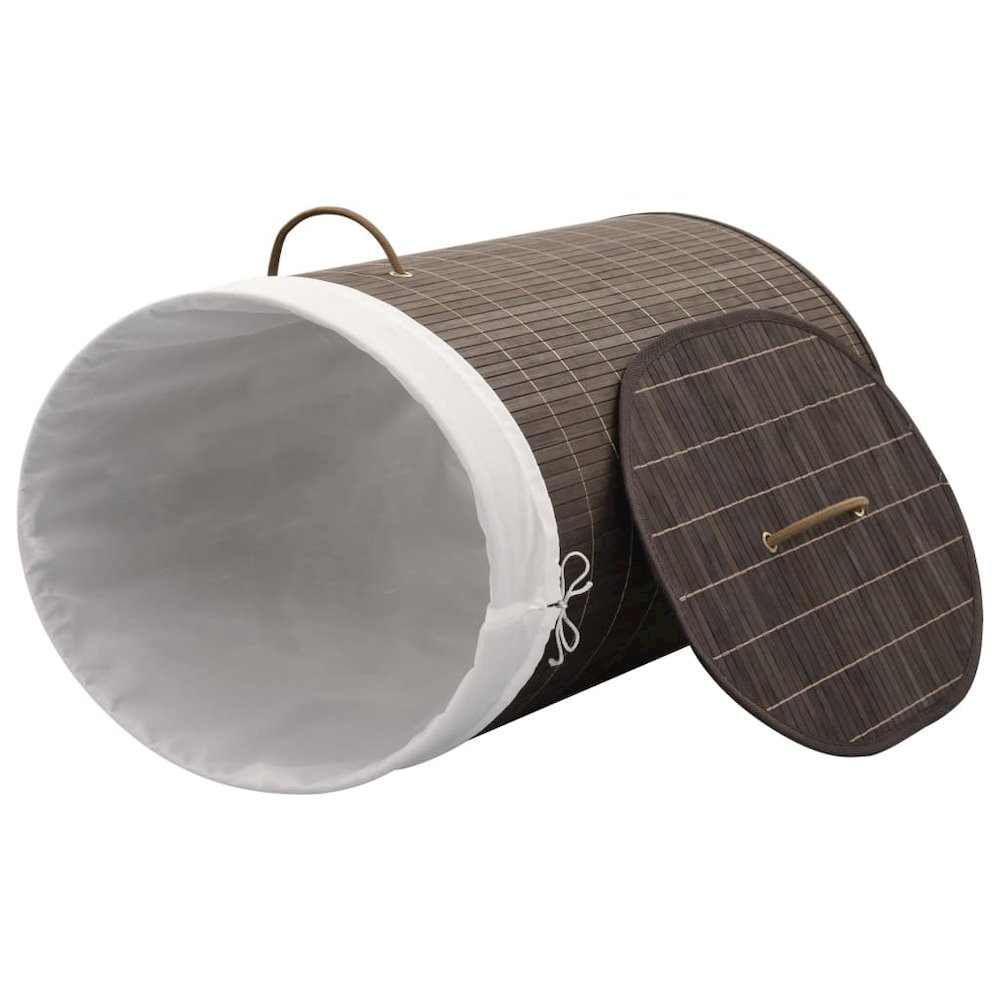 vidaXL Bamboo Laundry Bin Oval Dark Brown, 242728. Picture 3