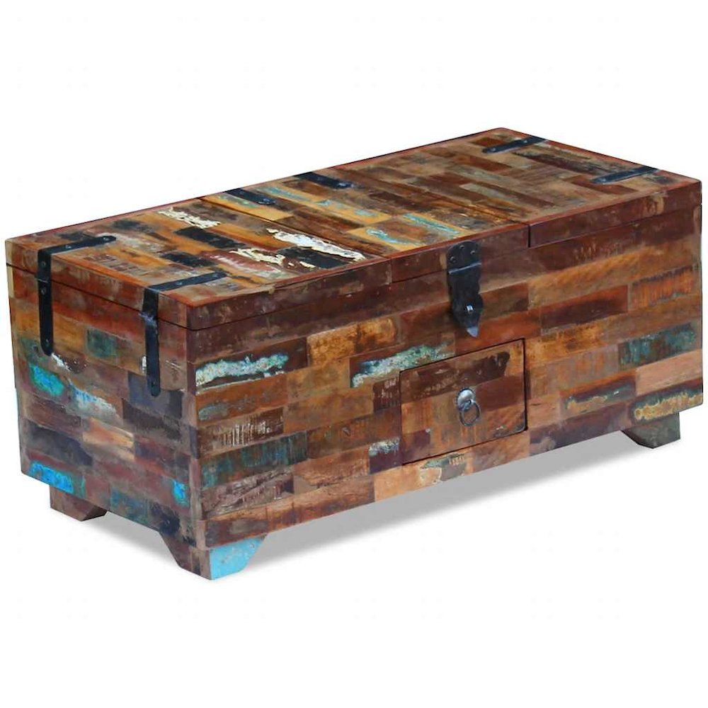 Coffee Table Multicolor Reclaimed Wood Medium Storage. Picture 1