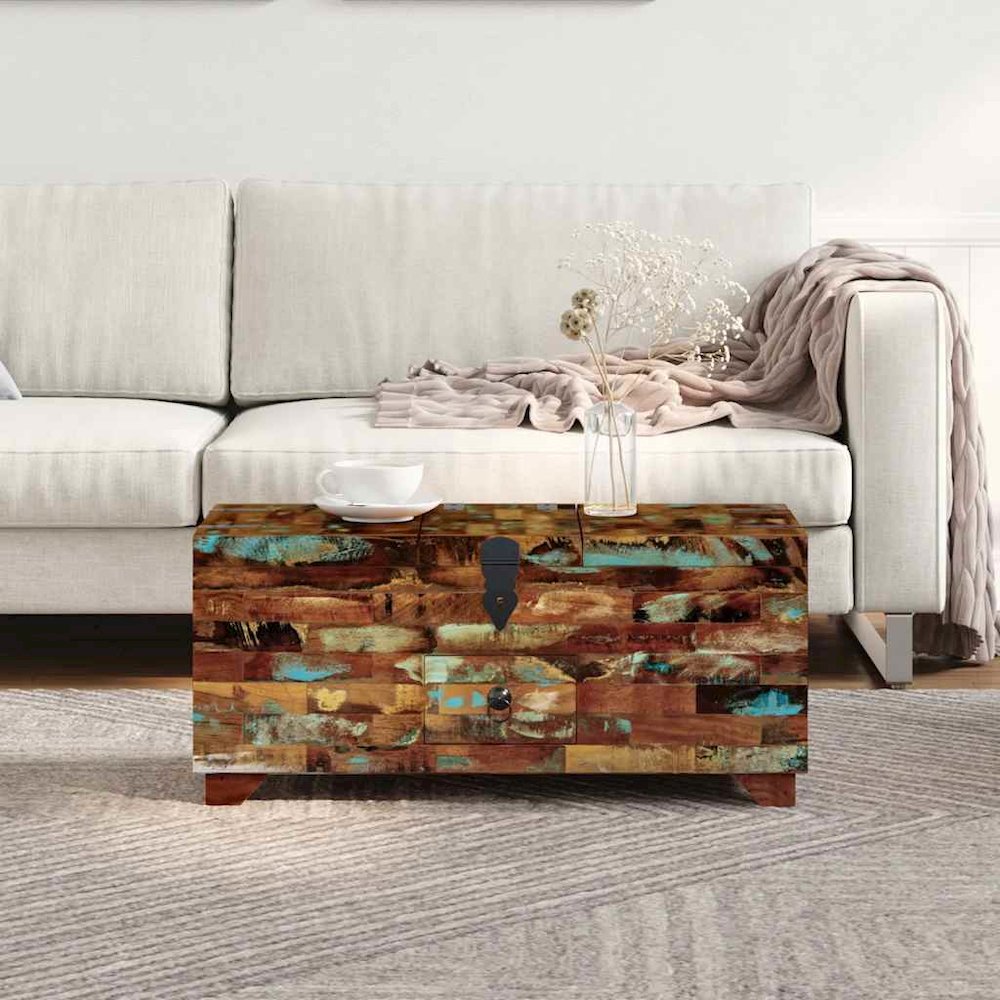 Coffee Table Multicolor Reclaimed Wood Medium Storage. Picture 3