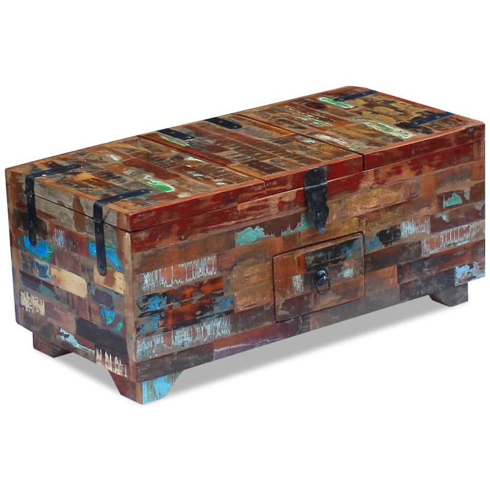 Coffee Table Multicolor Reclaimed Wood Medium Storage. Picture 5