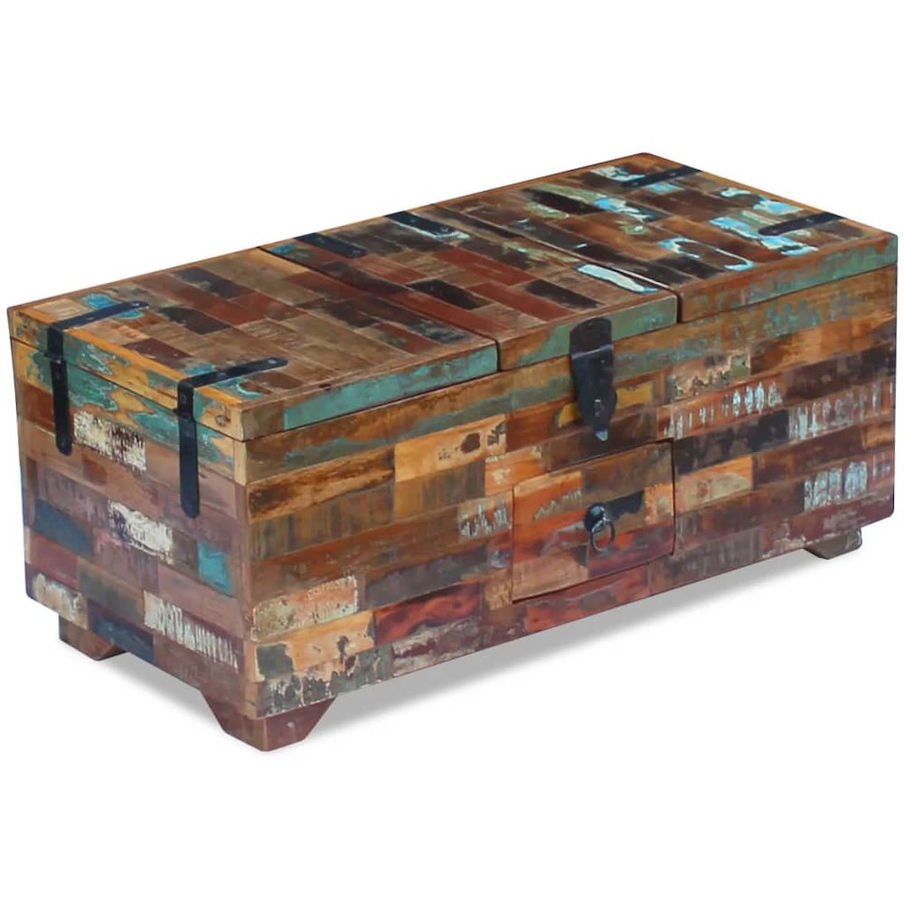 Coffee Table Multicolor Reclaimed Wood Medium Storage. Picture 6