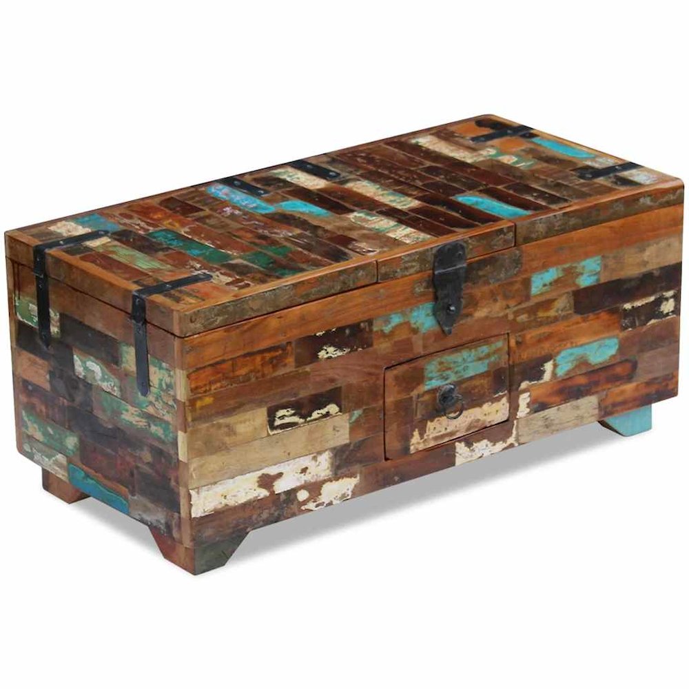 Coffee Table Multicolor Reclaimed Wood Medium Storage. Picture 8