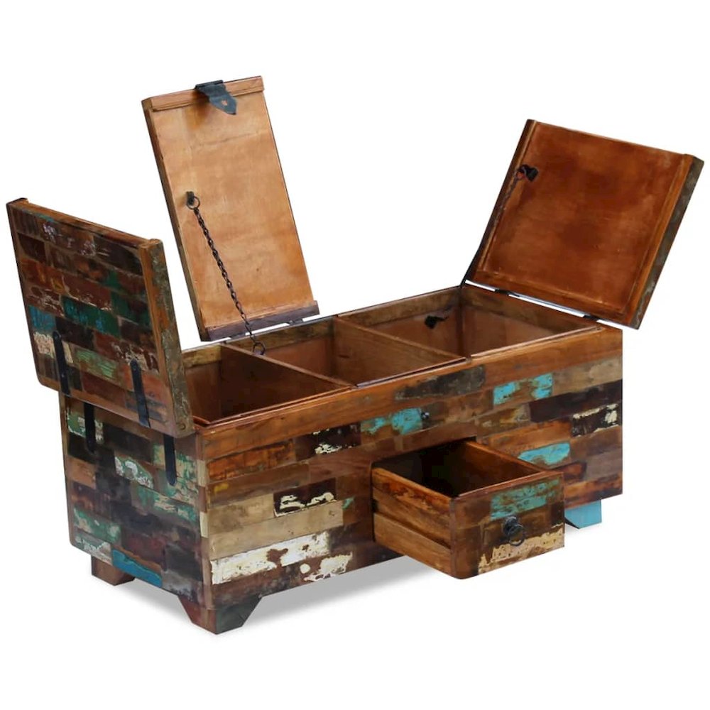 Coffee Table Multicolor Reclaimed Wood Medium Storage. Picture 9