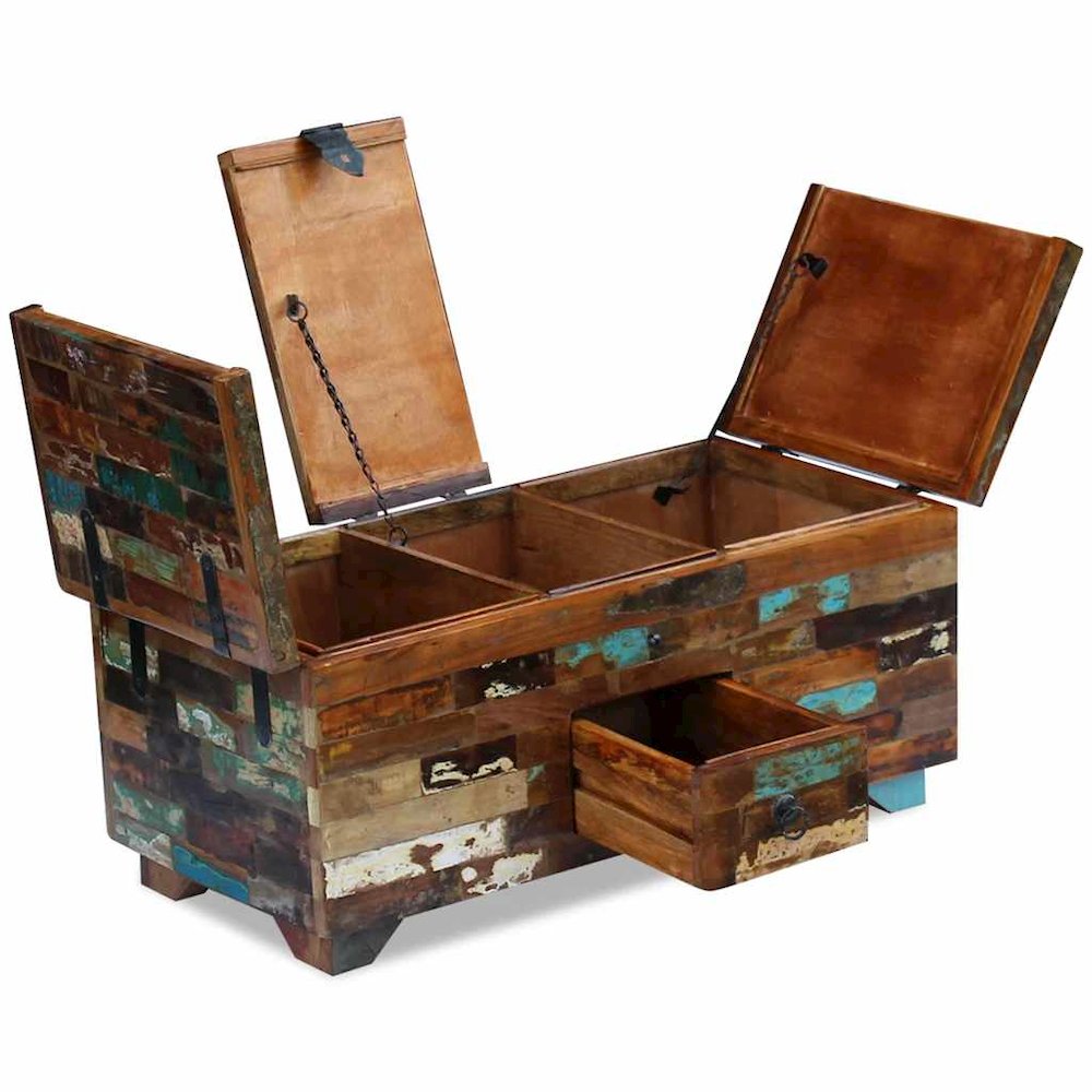 Coffee Table Multicolor Reclaimed Wood Medium Storage. Picture 10