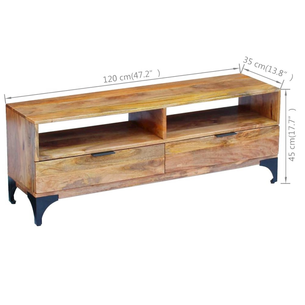 TV Stand Natural Mango Mango wood and steel 47.2 in TV Stand. Picture 6
