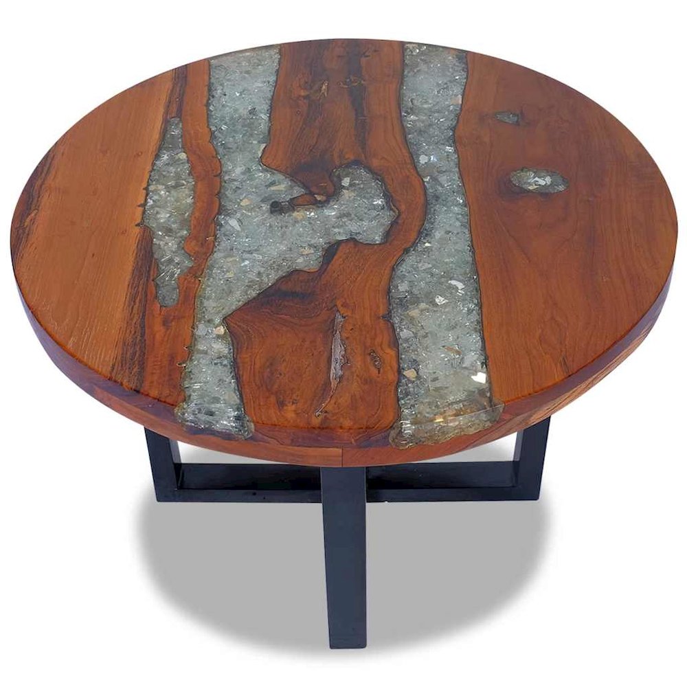 Coffee Table Multicolor Solid Teak Wood, Mango Wood, Resin Medium. Picture 5