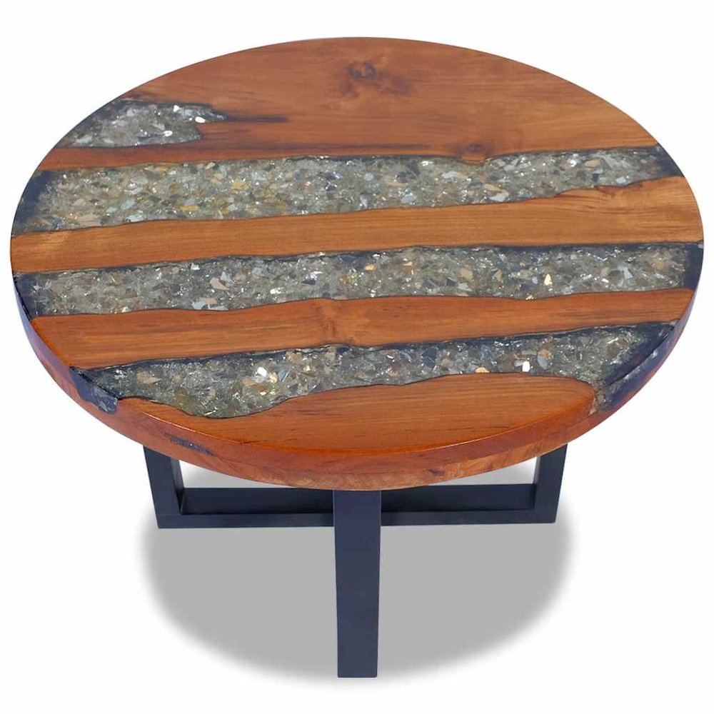 Coffee Table Multicolor Solid Teak Wood, Mango Wood, Resin Medium. Picture 6