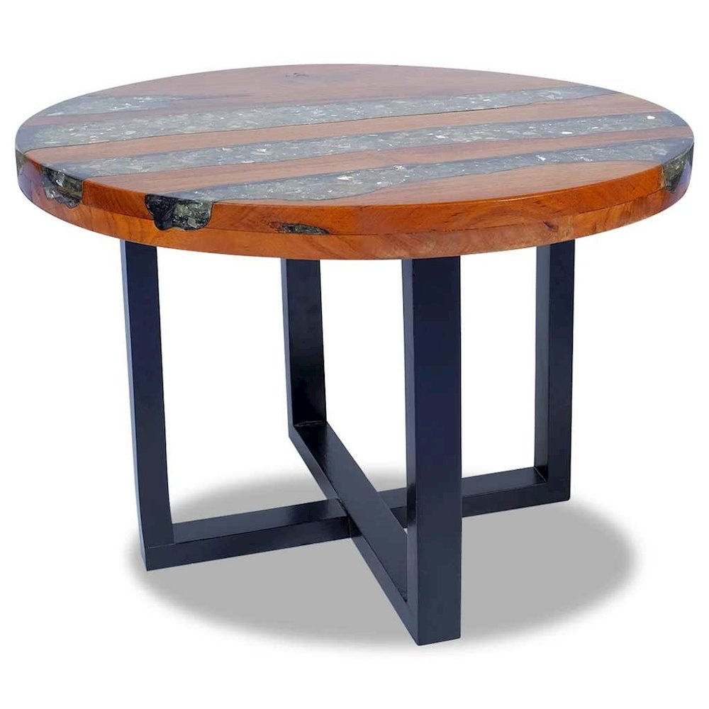 Coffee Table Multicolor Solid Teak Wood, Mango Wood, Resin Medium. Picture 9