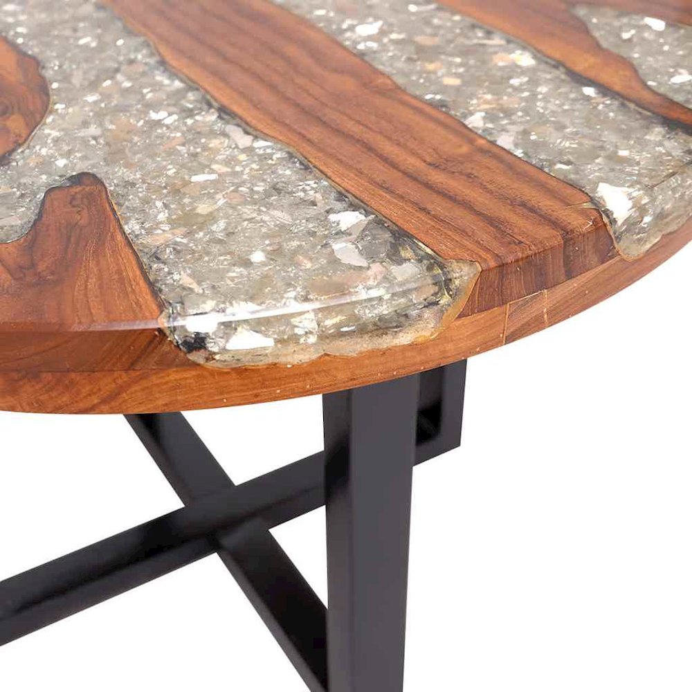 Coffee Table Multicolor Solid Teak Wood, Mango Wood, Resin Medium. Picture 11