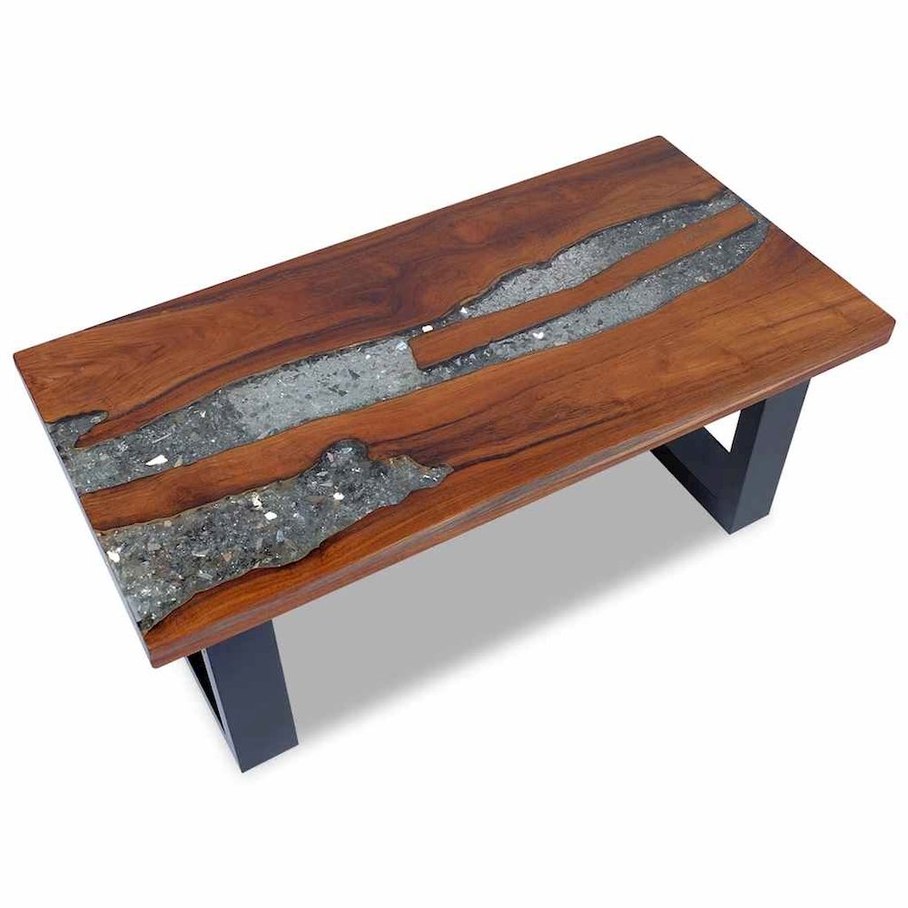 Coffee Table Multicolour Solid teak and mango wood with clear resin. Picture 1