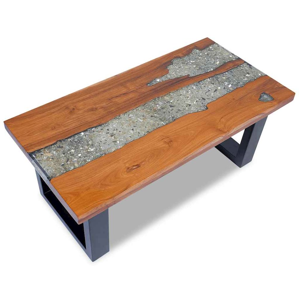 Coffee Table Multicolour Solid teak and mango wood with clear resin. Picture 5