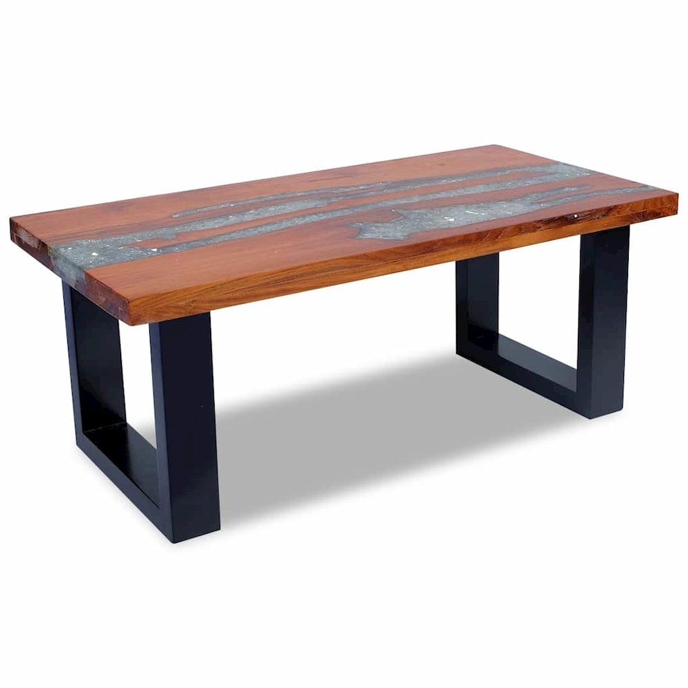 Coffee Table Multicolour Solid teak and mango wood with clear resin. Picture 6