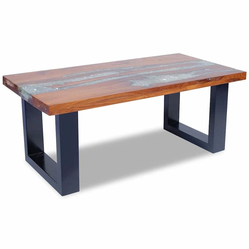 Coffee Table Multicolour Solid teak and mango wood with clear resin. Picture 9