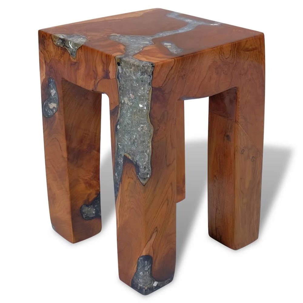Stool Multicolor Solid teak wood 11.8x11.8x15.7 in. Picture 1