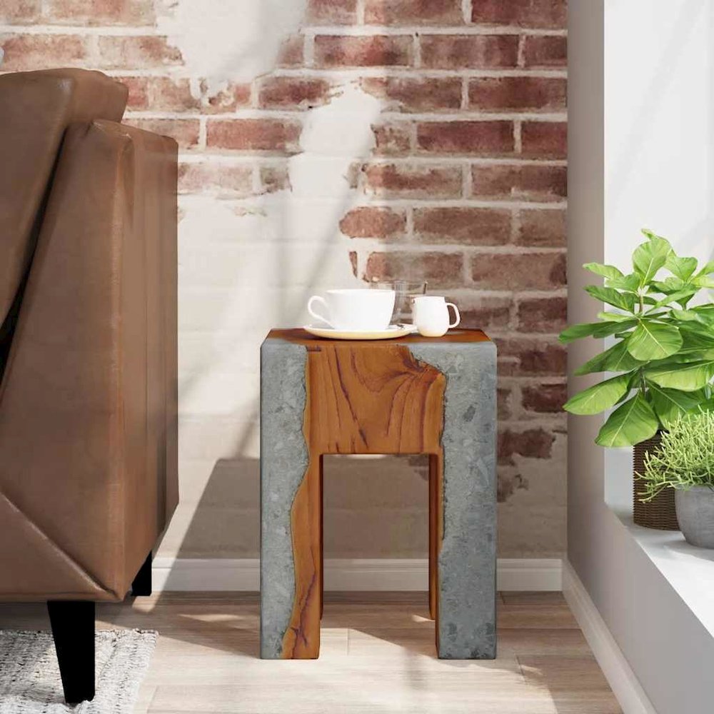 Stool Multicolor Solid teak wood 11.8x11.8x15.7 in. Picture 3