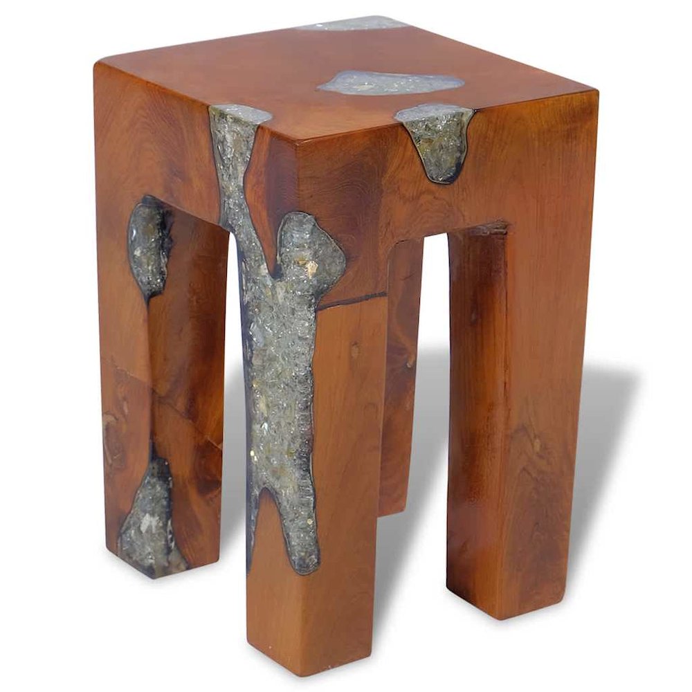 Stool Multicolor Solid teak wood 11.8x11.8x15.7 in. Picture 5