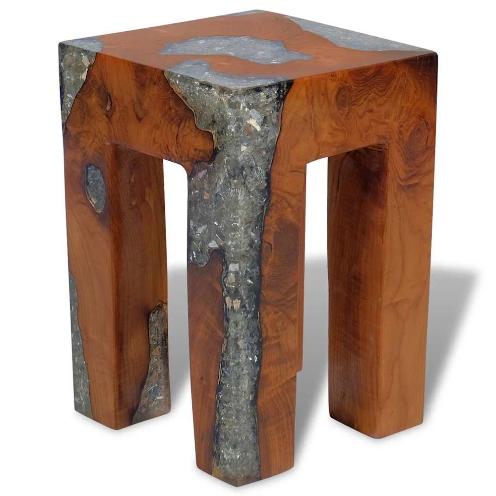 Stool Multicolor Solid teak wood 11.8x11.8x15.7 in. Picture 6