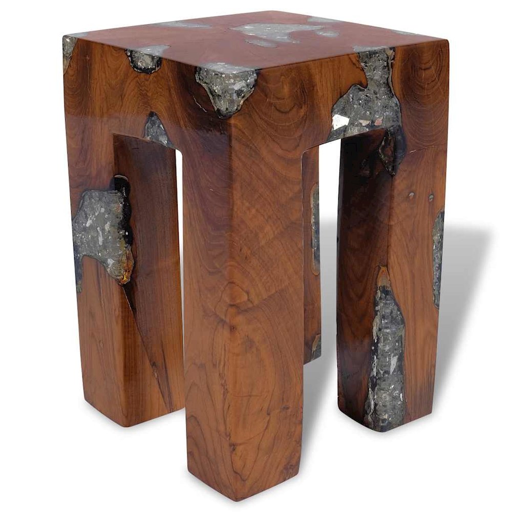Stool Multicolor Solid teak wood 11.8x11.8x15.7 in. Picture 7