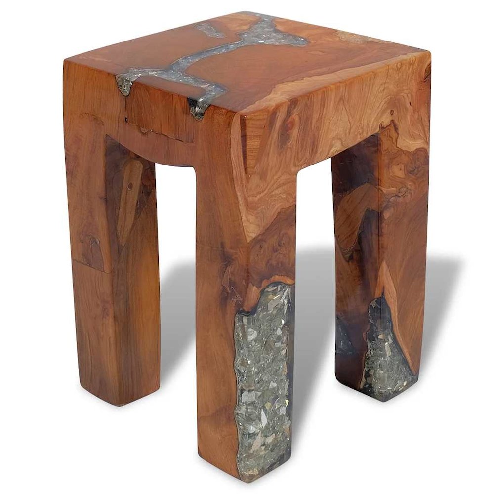 Stool Multicolor Solid teak wood 11.8x11.8x15.7 in. Picture 8