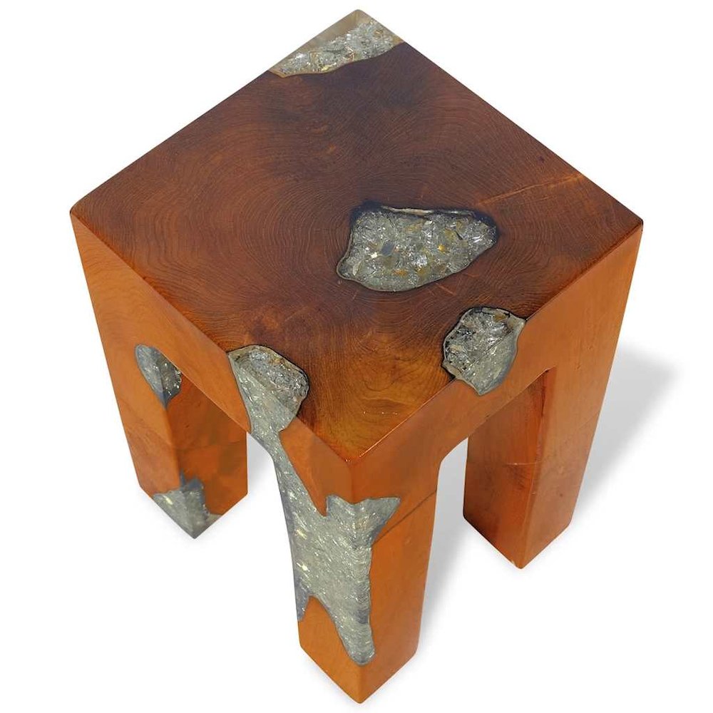 Stool Multicolor Solid teak wood 11.8x11.8x15.7 in. Picture 9