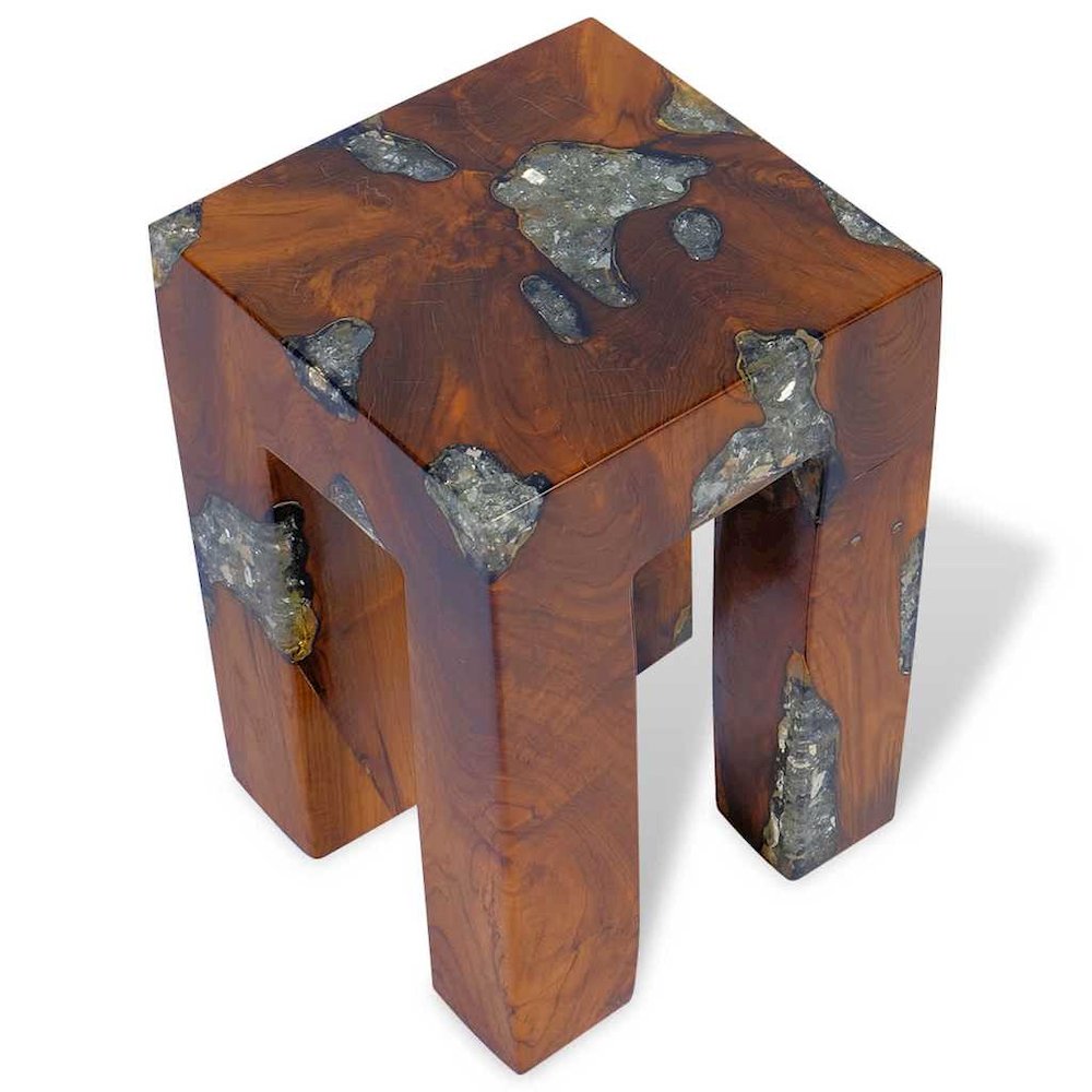 Stool Multicolor Solid teak wood 11.8x11.8x15.7 in. Picture 10